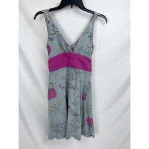 Patagonia Women Small Margot Dress V-Neck Sleeveless Gray Pink Floral